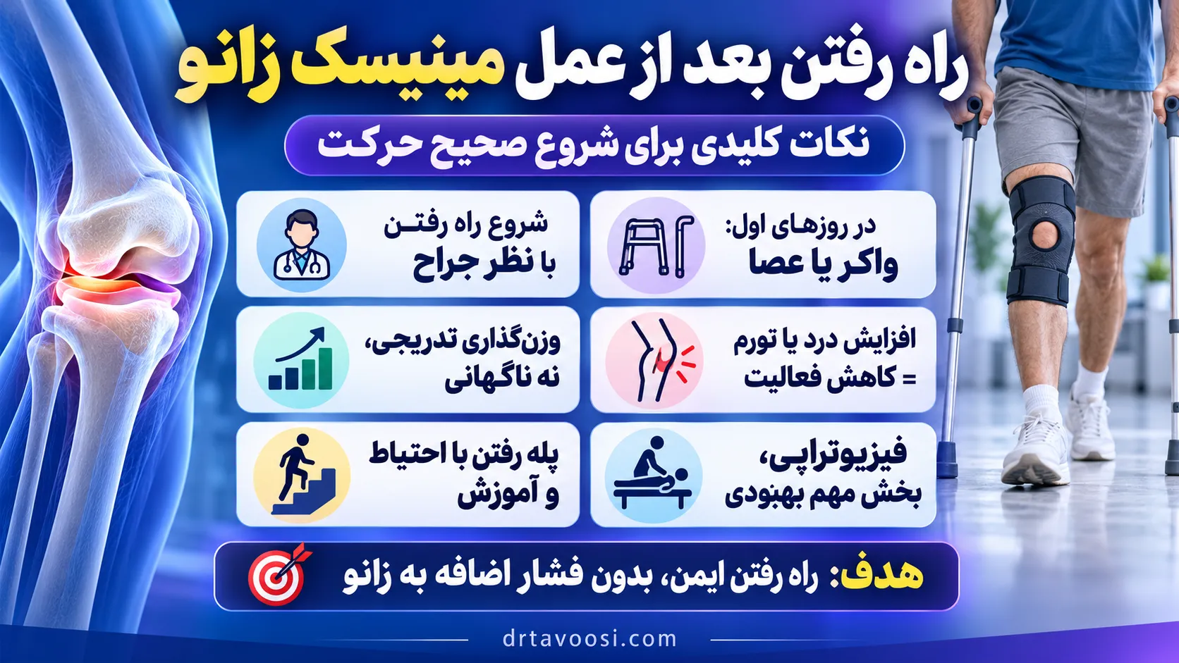 راه رفتن بعد از عمل مینیسک زانو